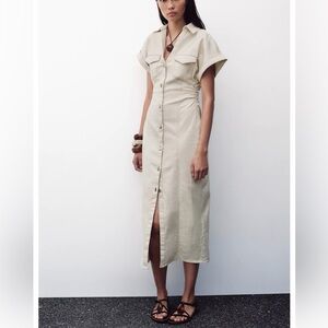 Zara Cream Button-Front Midi Dress size small